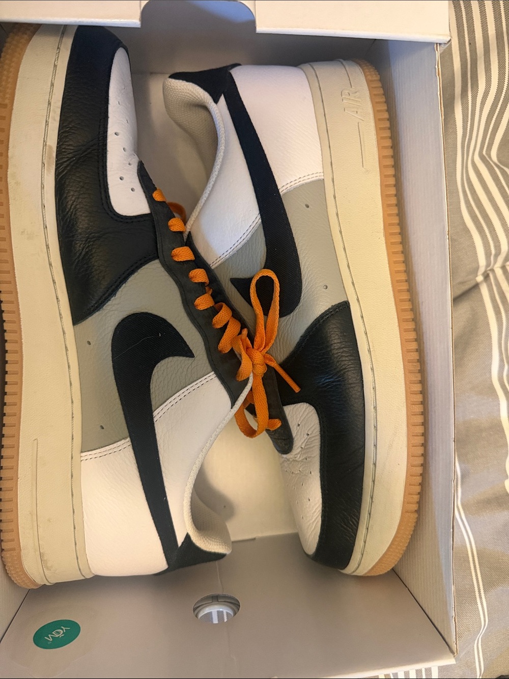 Nike Men’s Air Force 1 Low Black White Grey with Orange Laces